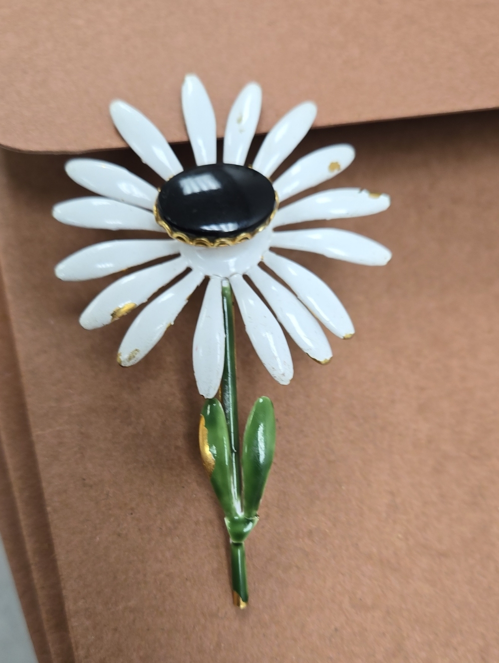 Vintage 1960s Original By Robert White Daisy Enamel Flower Brooch